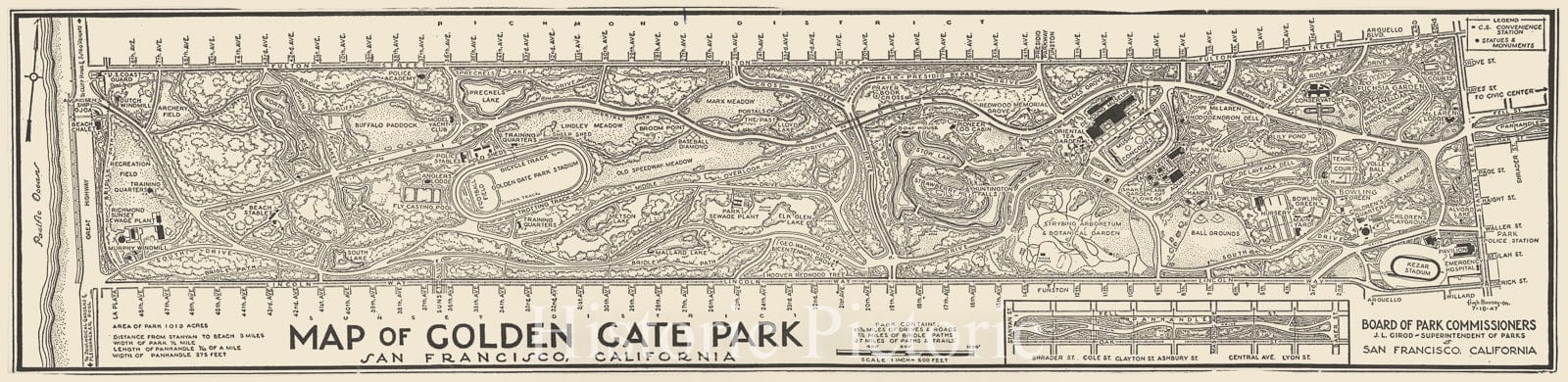 Historic Map : Golden Gate Park, San Francisco, California., 1947, Vintage Wall Decor
