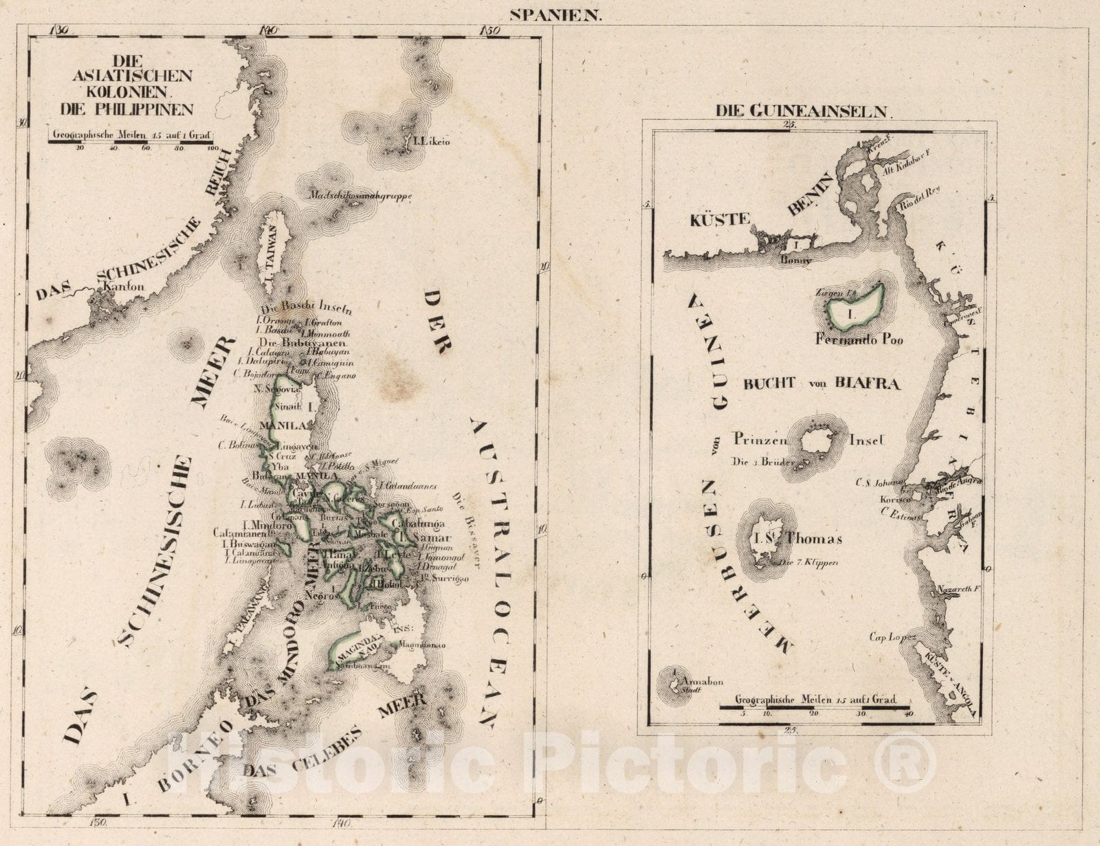 Historic Map : Philippines, V.1:1-5: IV: Spanien. Die Saiatischen kolonien die Philippinen. Die Guineainseln 1825 , Vintage Wall Art