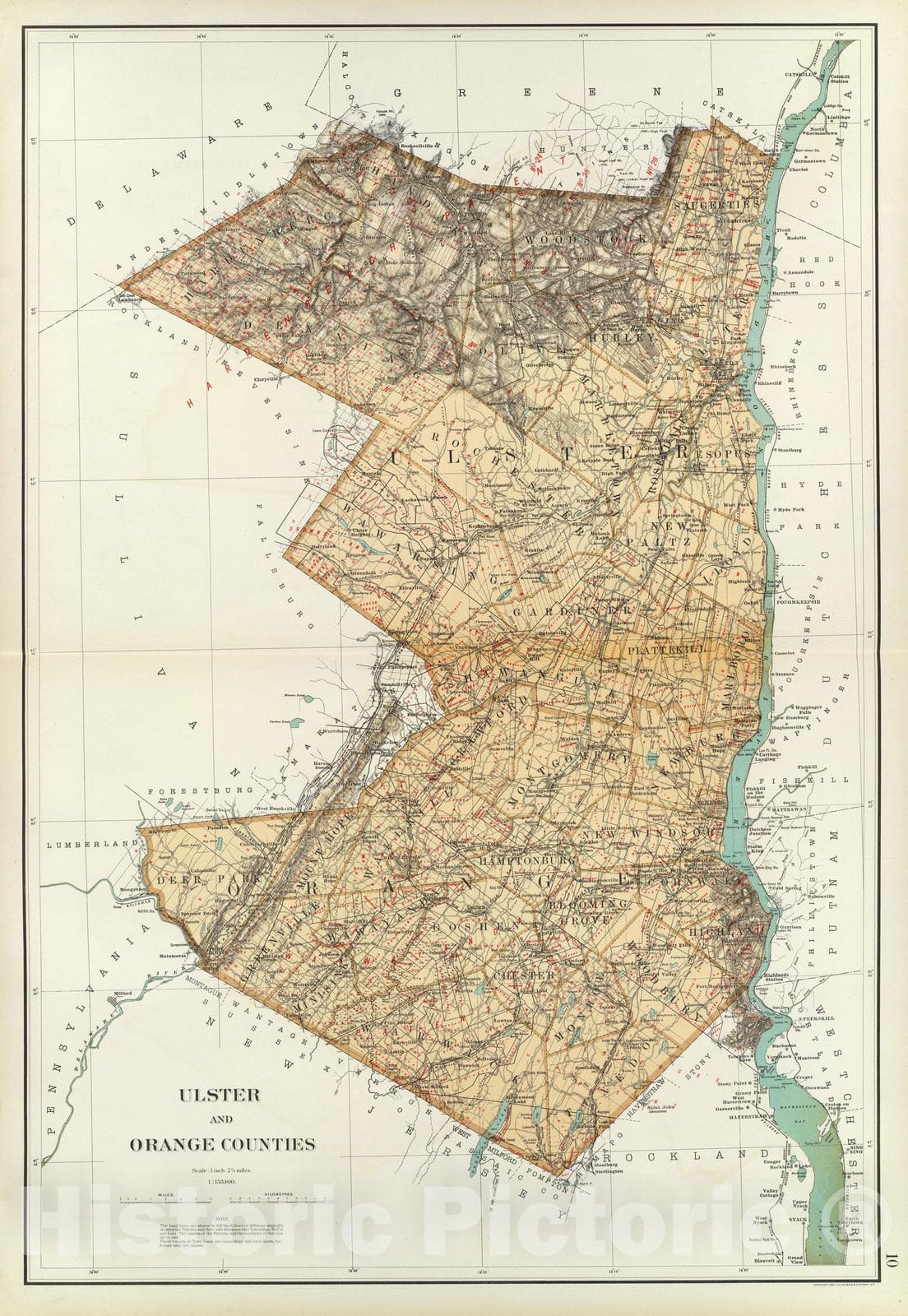 Historic Map : State Atlas Map, Ulster, Orange counties. 1895 - Vintag ...