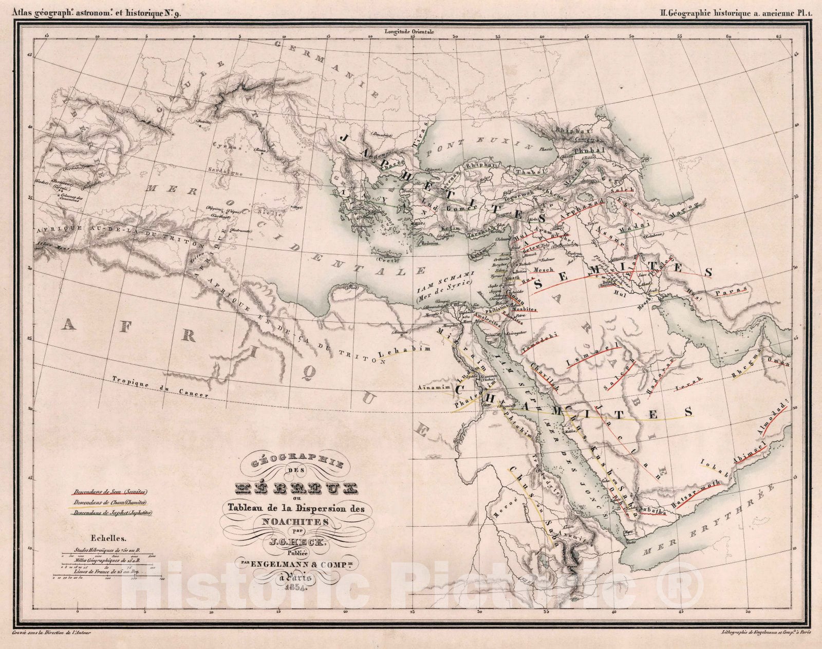 Historic Map : Middle East9. Geographie des Hebreux ou Tableau de la Dispersion des Noachites. 1834 , Vintage Wall Art