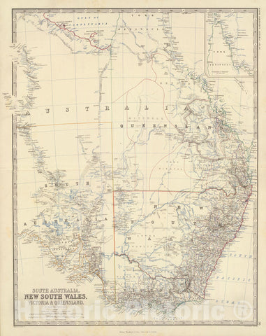 Historic Map : World Atlas Map, S. Australia, N.S.W, Victoria, Queensland. 1861 - Vintage Wall Art