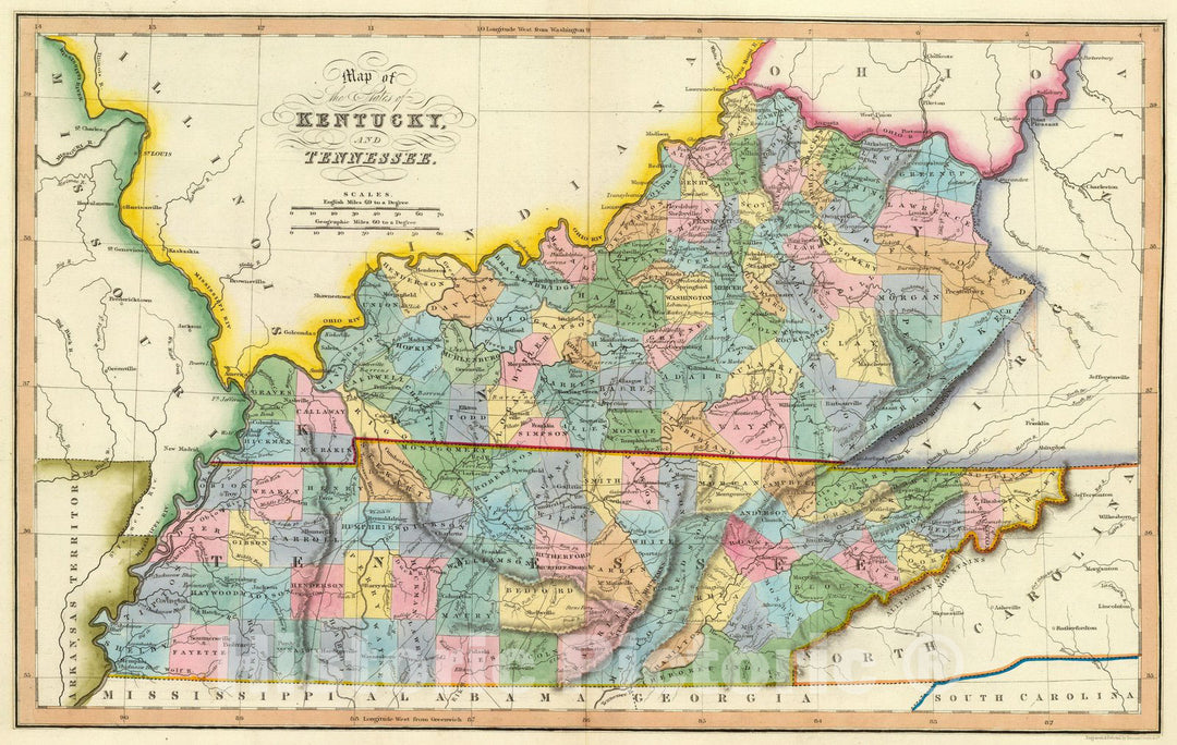 Historic Map : Kentucky, Tennessee. 1831 - Vintage Wall Art