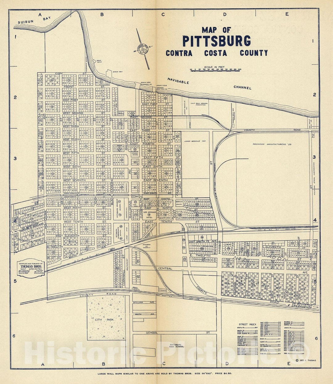 Historic Map : Map of Pittsburg, Contra Costa County, California, 1938 - Vintage Wall Art