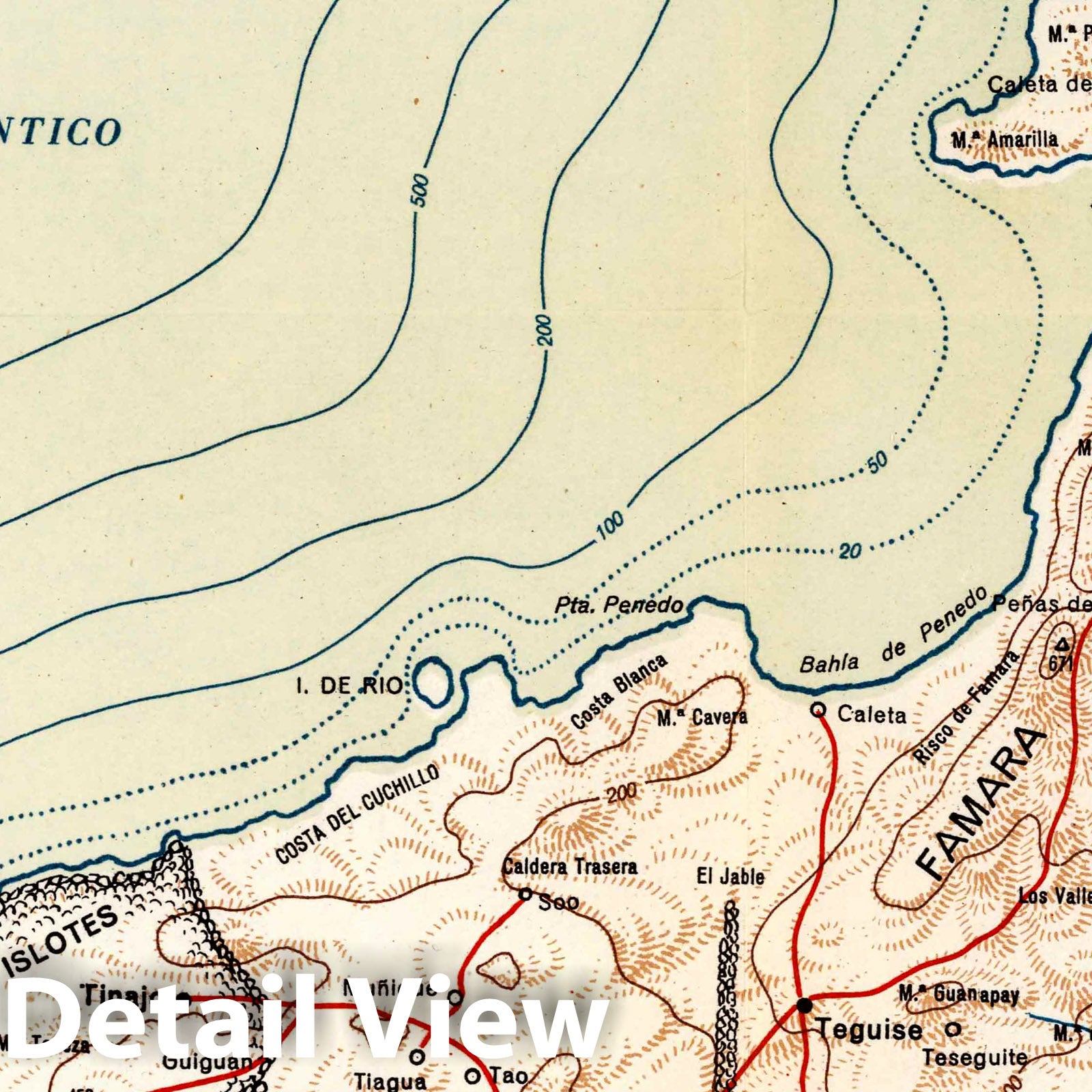 Historic Map : Isla de Lanzarote (Canary Islands) Geography Book, Isla de Lanzarote. 1953 , Vintage Wall Art
