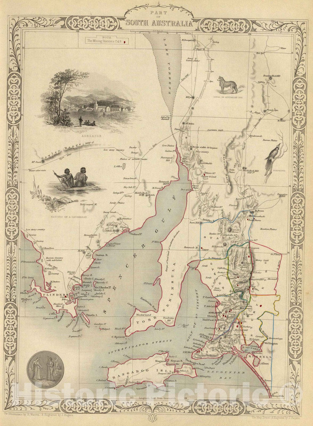 Historic Map : World Atlas Map, Part of South Australia. 1851 - Vintage Wall Art
