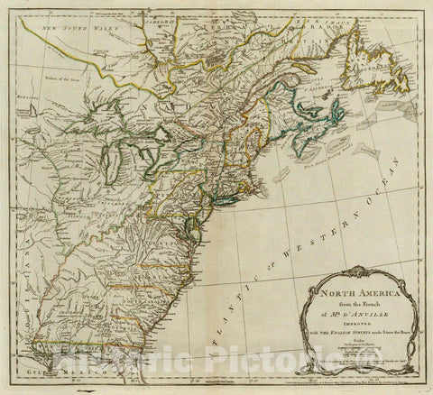 Historic Map : North America from the French of Mr. D'Anville. 1776 - Vintage Wall Art
