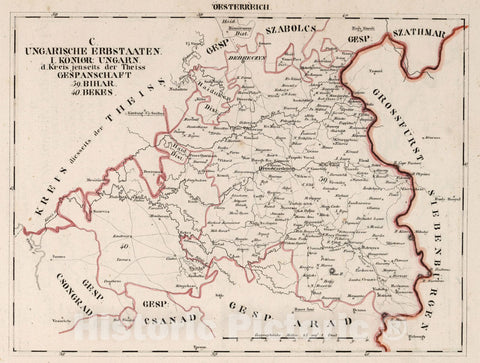 Historic Map : Austria, V.3:11-15:XII: 2. Oesterreich. C. Ungarische erbstaaten, I. Koenigr: Ungarn, Gespanschaft 39-40 1828 , Vintage Wall Art