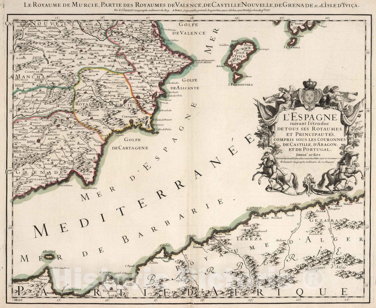 Historic Wall Map : World Atlas Map, L'Espagne (northeastern sheet). 1707 - Vintage Wall Art