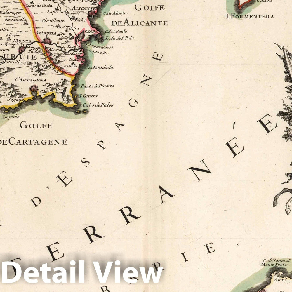 Historic Wall Map : World Atlas Map, L'Espagne (northeastern sheet). 1707 - Vintage Wall Art