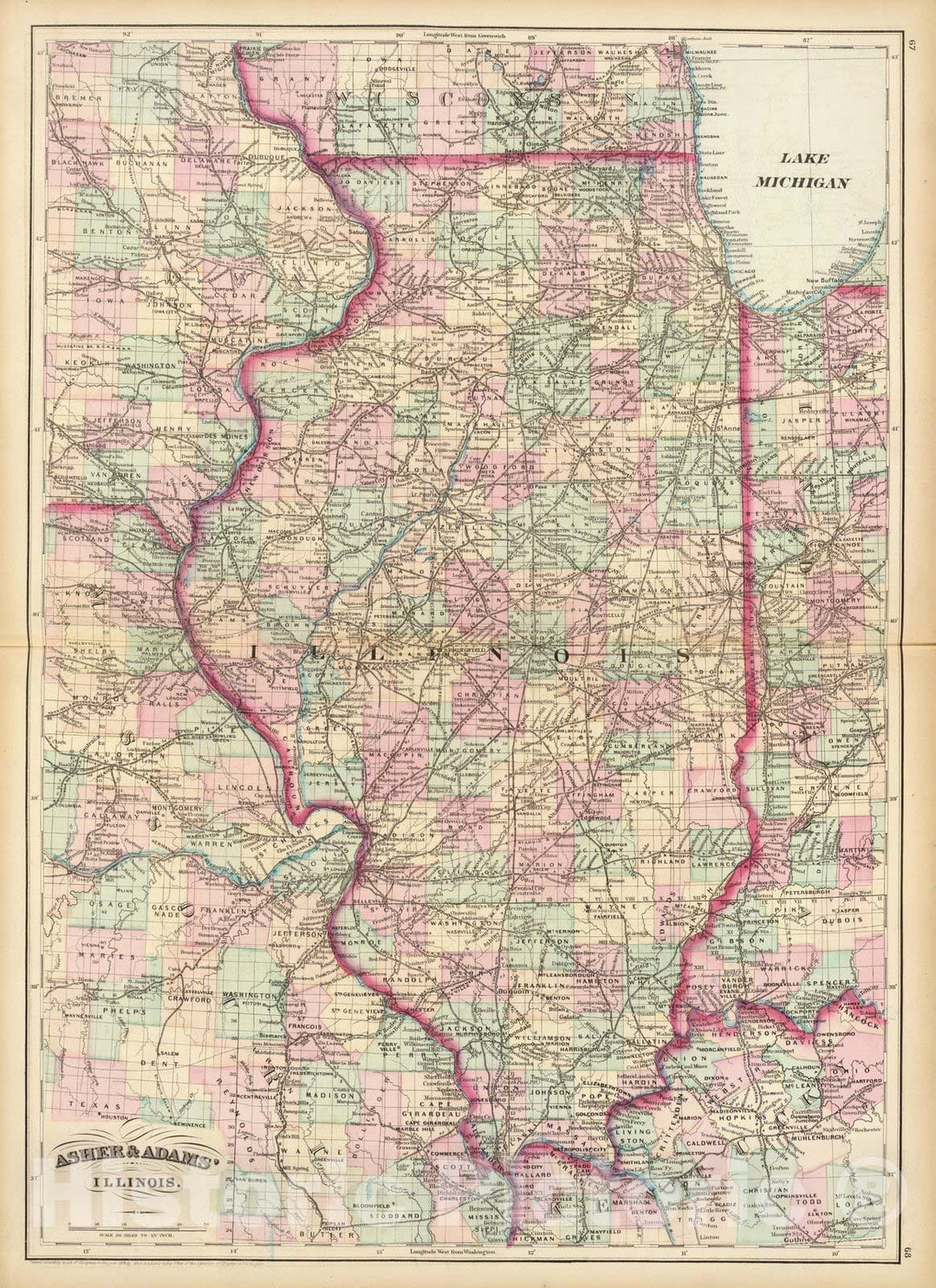 Historic Map : Illinois. 1874 - Vintage Wall Art