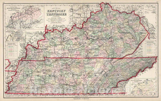 Historic Map : Kentucky and Tennessee. 1876 - Vintage Wall Art