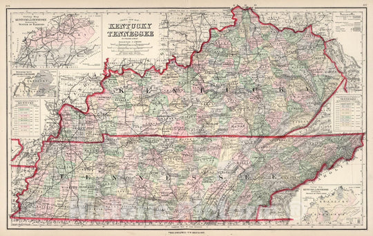 Historic Map : Kentucky and Tennessee. 1876 - Vintage Wall Art