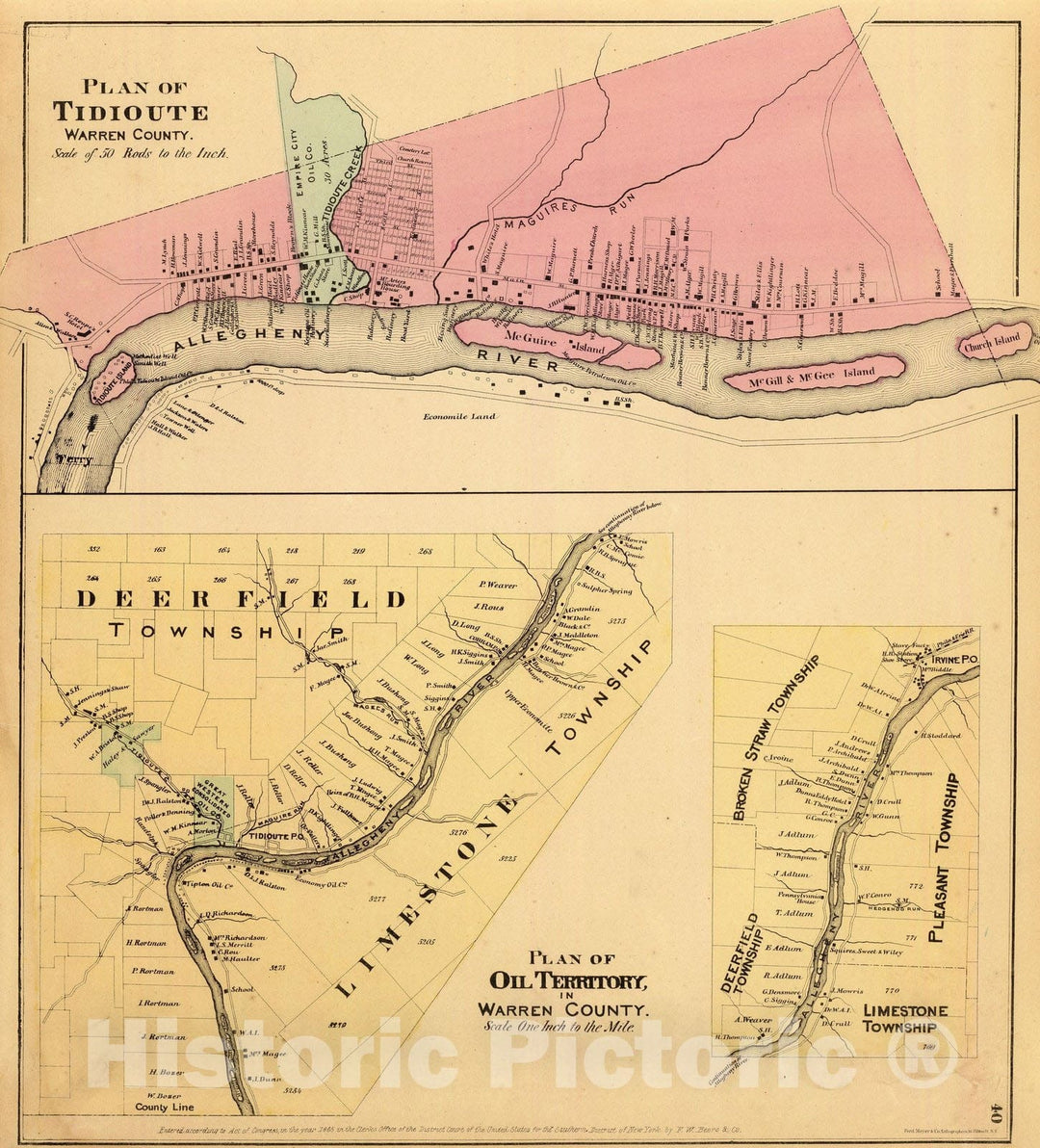 Historic Map : Regional Atlas Map, Warren Co. oil territory. 1865 - Vintage Wall Art