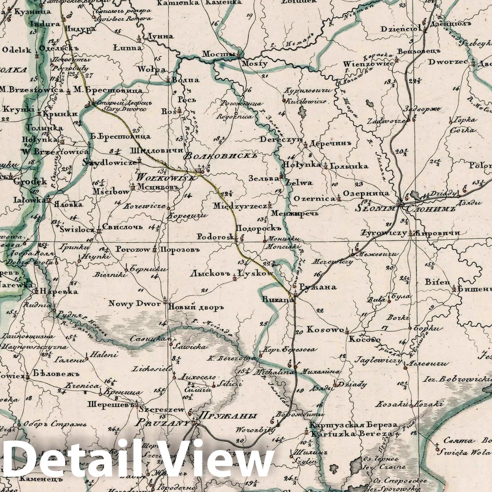 Historic Map : Russia, Mappa generalna Gubernii Grodzienskiey obwodu?ostockiego, 1829 , Vintage Wall Art