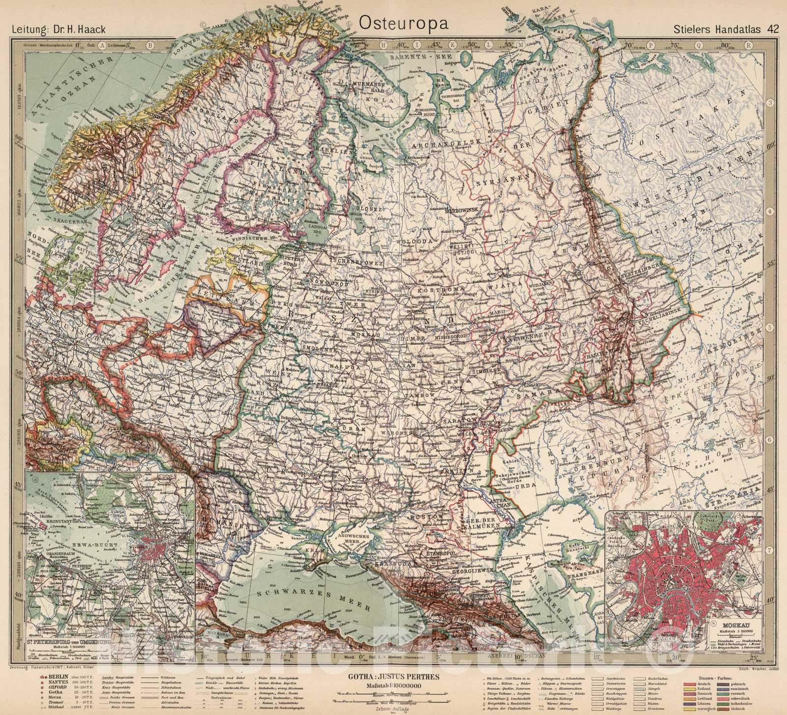 World Map 1925 Historic Map : World Atlas Map, 42. Osteuropa. Eastern Europe. 1925 ...