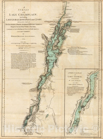 Historic Map : A Survey of Lake Champlain, including Lake George, Crown Point and St. John, 1776, v2, Vintage Wall Art