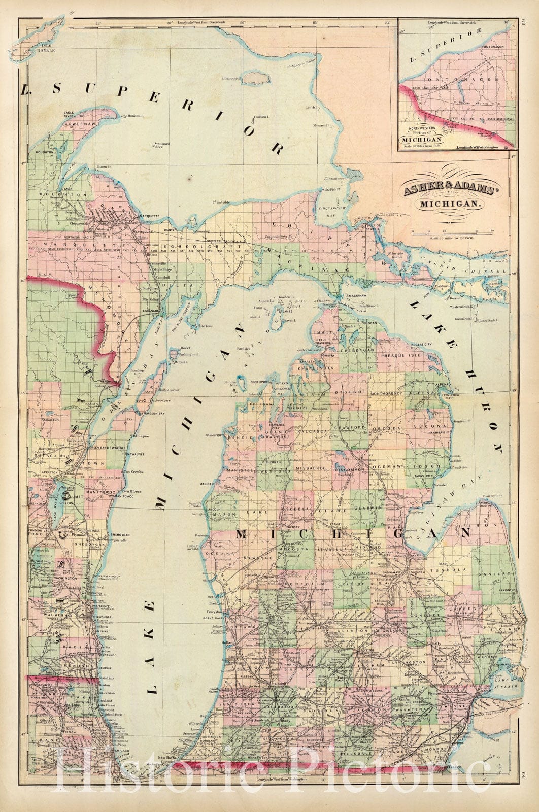 Historic Map : Michigan. 1874 v1