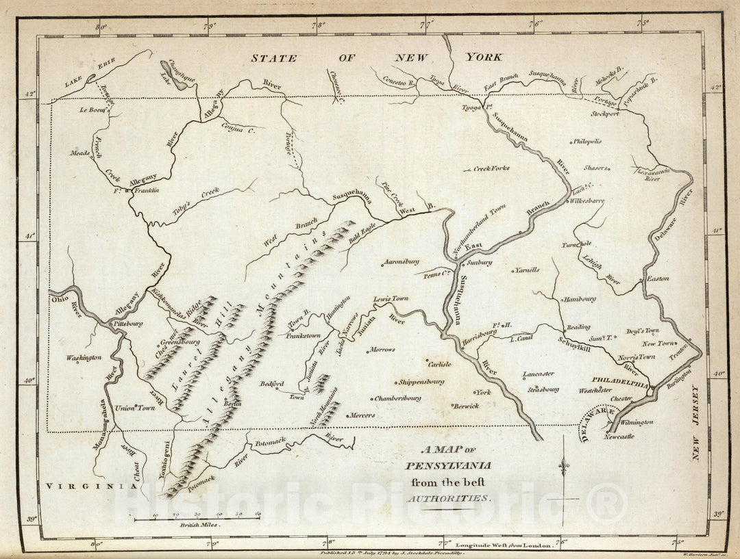 Historic Map : Pennsylvania, Geography Book, Pensylvania. 1794 , Vintage Wall Art
