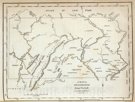 Historic Map : Pennsylvania, Geography Book, Pensylvania. 1794 , Vintage Wall Art