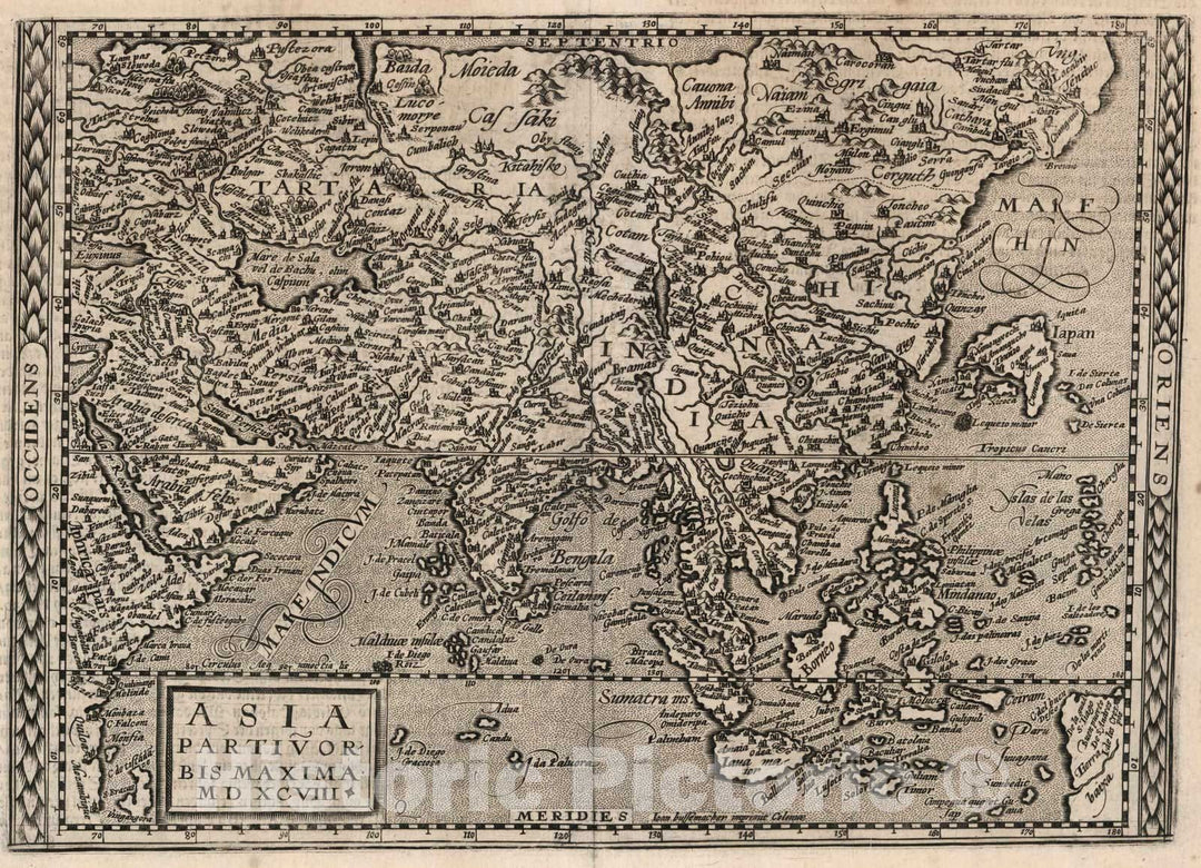 Historic Map : World Atlas Map, 4. Asia partium orbis maxima MDXCVIII. 1600 - Vintage Wall Art