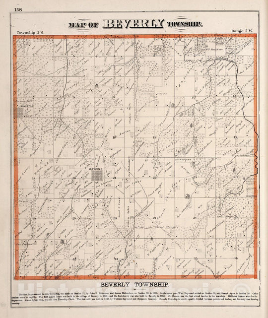 Historic Map : County Atlas Map, Beverly Township, Adams County, Illinois. 1872 - Vintage Wall Art