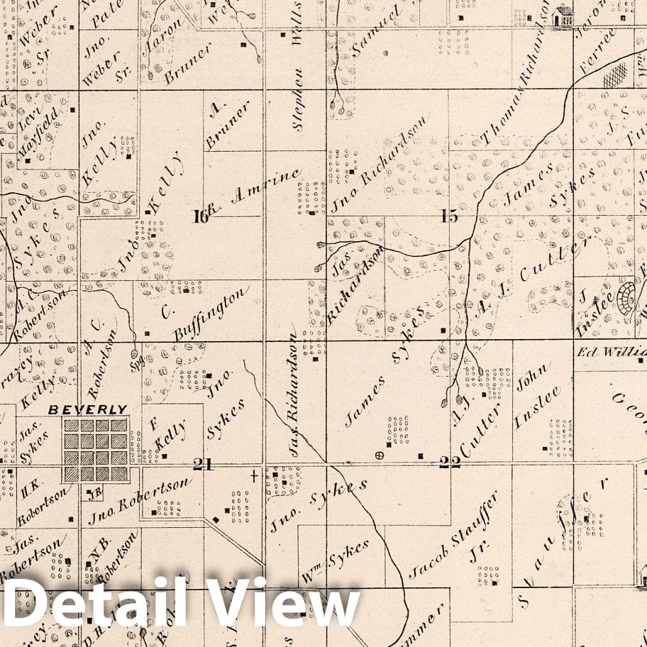 Historic Map : County Atlas Map, Beverly Township, Adams County, Illinois. 1872 - Vintage Wall Art
