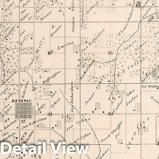 Historic Map : County Atlas Map, Beverly Township, Adams County, Illinois. 1872 - Vintage Wall Art