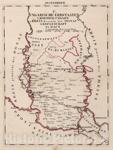Historic Map : Austria, V.3:11-15:XII: 2. Oesterreich. C. Ungarische erbstaaten, I. Koenigr: Ungarn, Gespanschaft 13 1828 , Vintage Wall Art