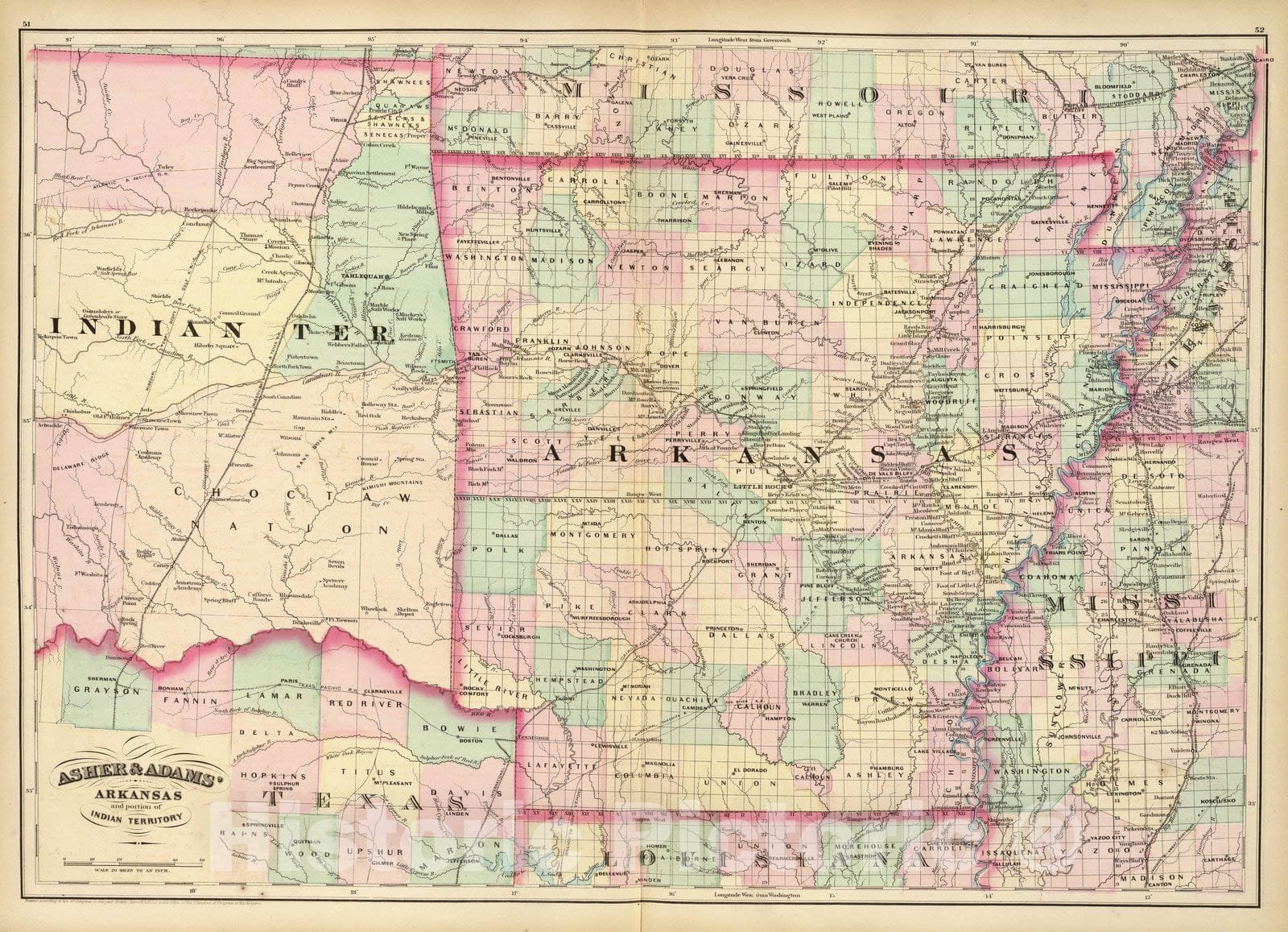 Historic Map : Arkansas, Indian Terr. 1874 - Vintage Wall Art