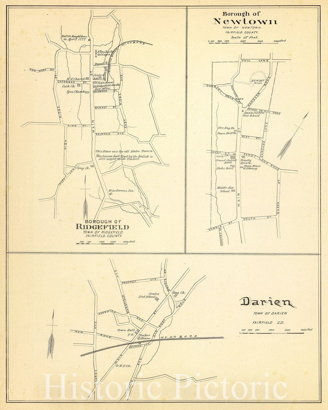 Historic Map : State Atlas Map, Ridgefield, Newton, Darien. 1893 - Vin ...
