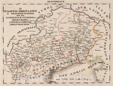 Historic Map : Austria, V.3:11-15:XI:1.Oesterreich. D. Italienis: Erbstaaten. II. Herzogth: Venedig 1828 , Vintage Wall Art