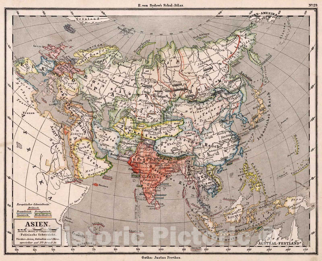 Historic Map : School Atlas Map, 29. Asien. Asia. 1872 - Vintage Wall Art