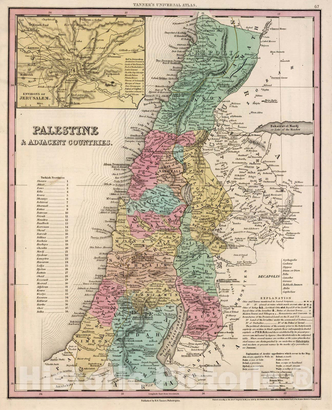 Historic Map : World Atlas Map, Palestine & Adjacent Countries. 1836 v2 Vintage Wall Art