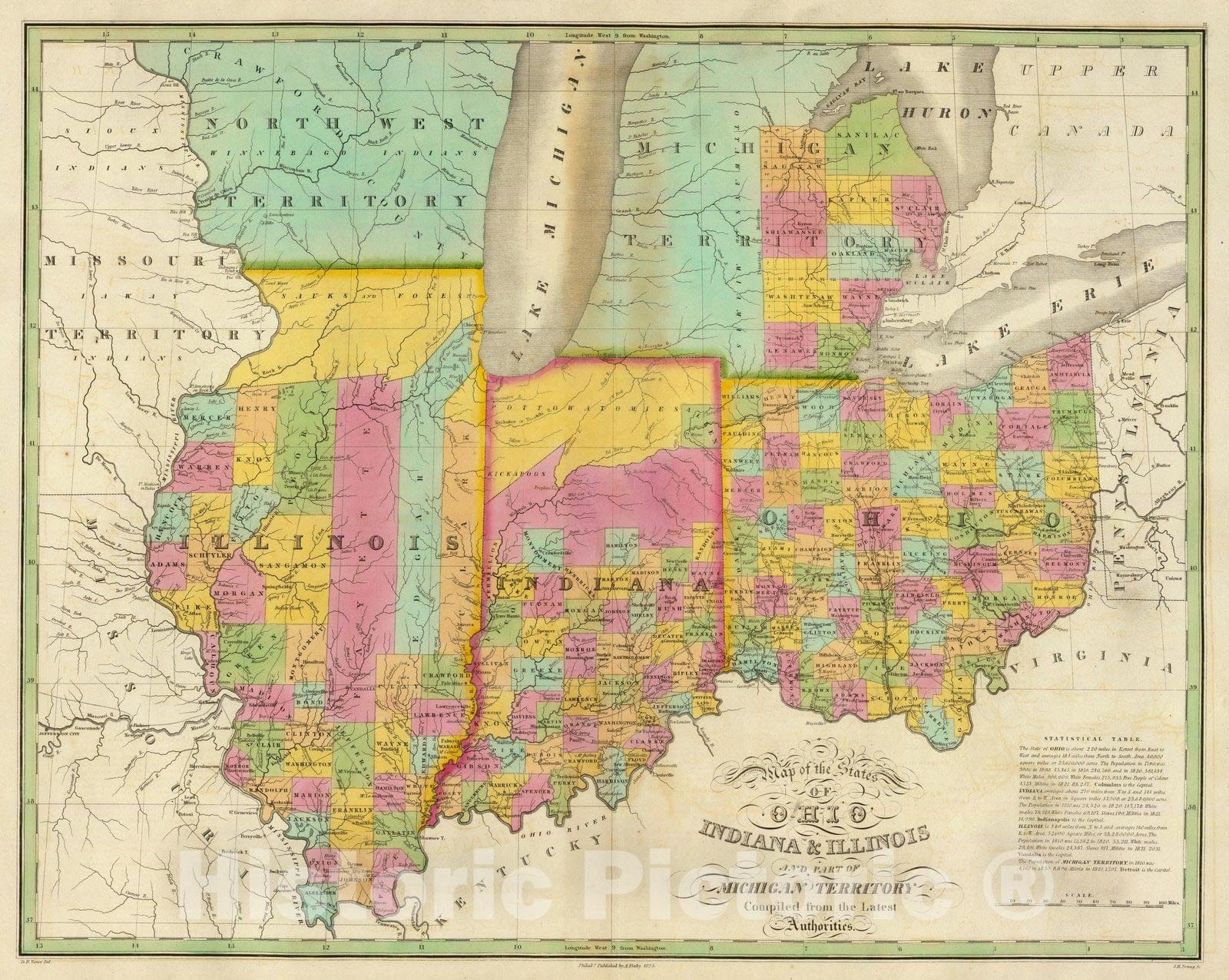Historic Map : Map of the States of Ohio Indiana & Illinois And Part of Michigan Territory, 1826 - Vintage Wall Art