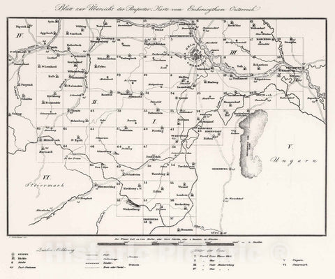 Historic Map : Regional Atlas Map, Key Sheet: Sections I - LXIII Archduchy Austria below the Enns 1837 - Vintage Wall Art