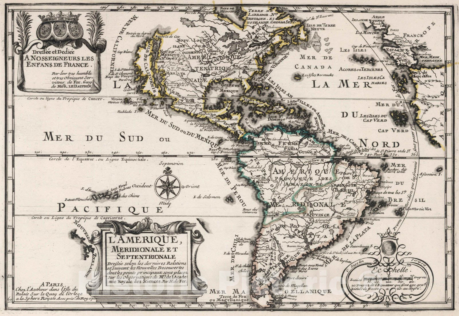 Historic Map : World Atlas Map, L'Amerique. 1700 - Vintage Wall Art