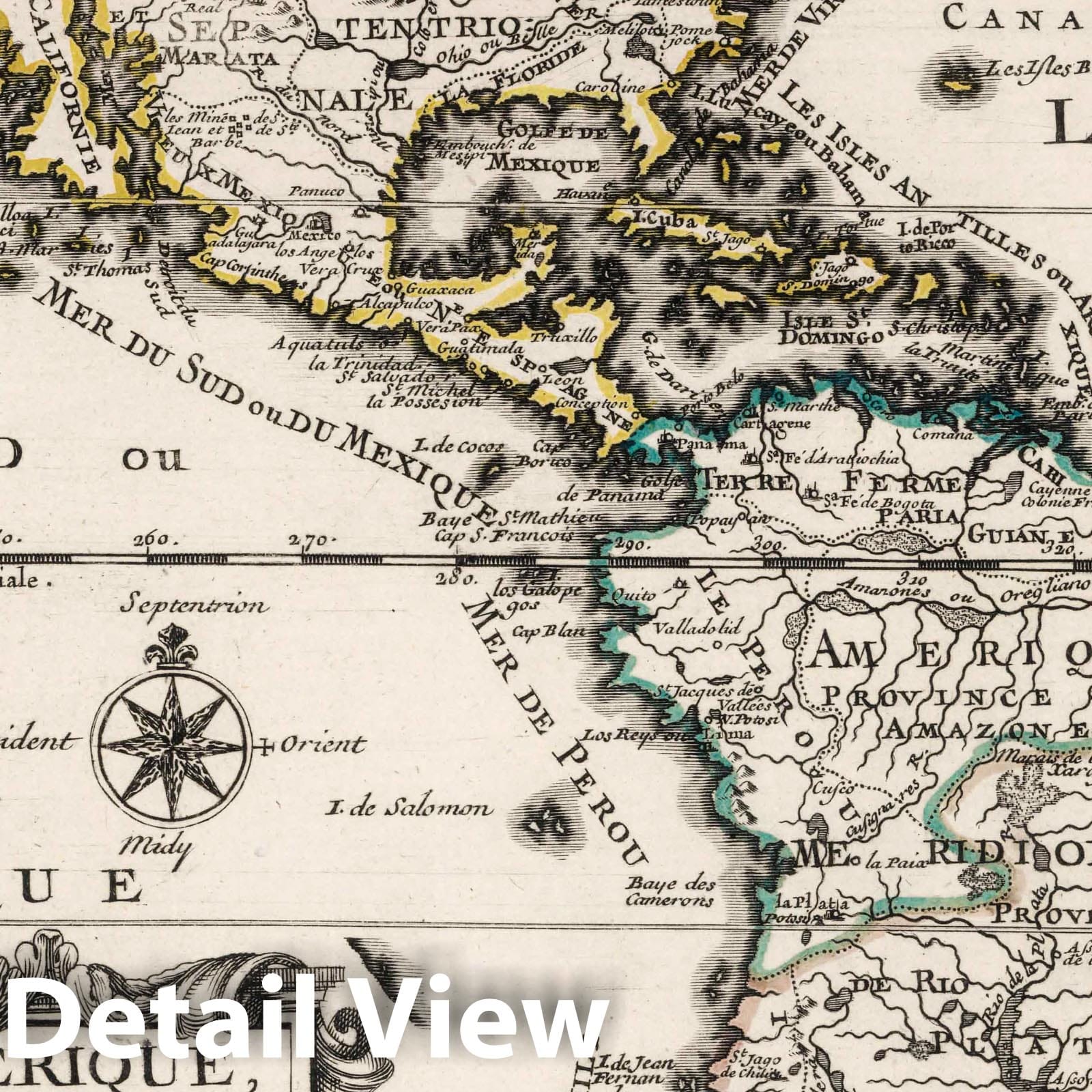 Historic Map : World Atlas Map, L'Amerique. 1700 - Vintage Wall Art