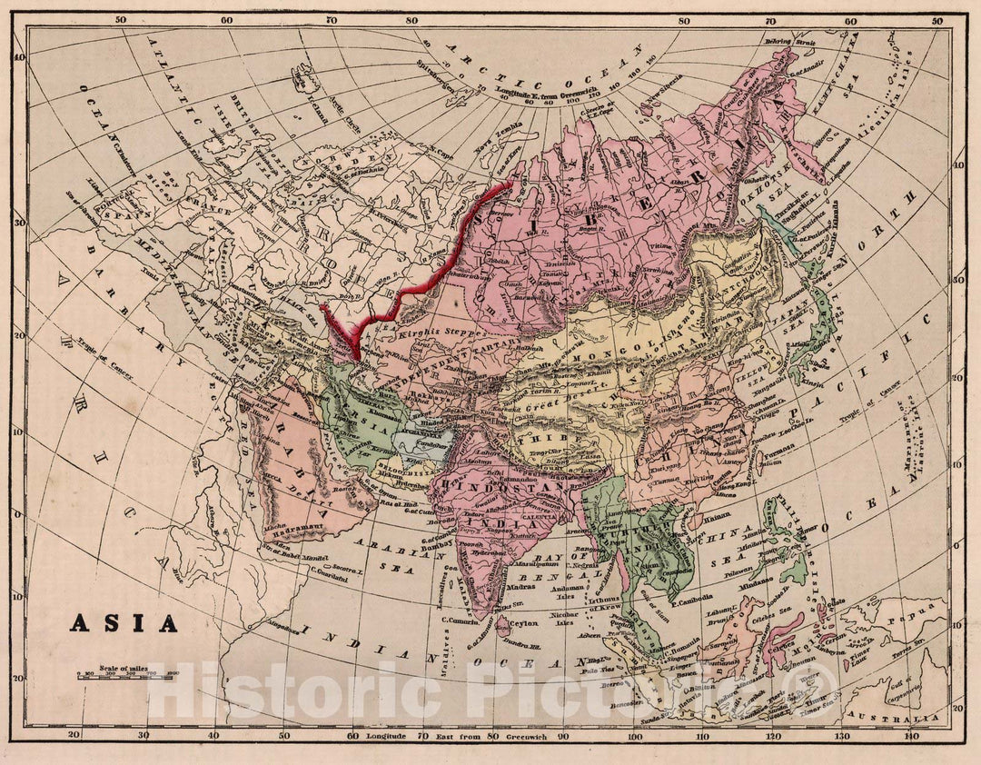 Historic Map : World Atlas Map, Asia. 1856 - Vintage Wall Art