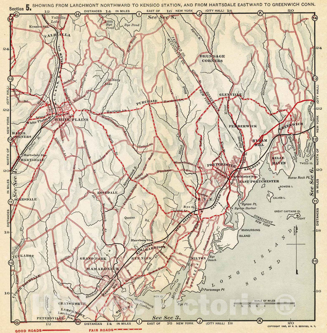 Historic Map : County Atlas Map, 5. Larchmont-Kensico Sta-Hartsdale-Greenwich. 1895 - Vintage Wall Art