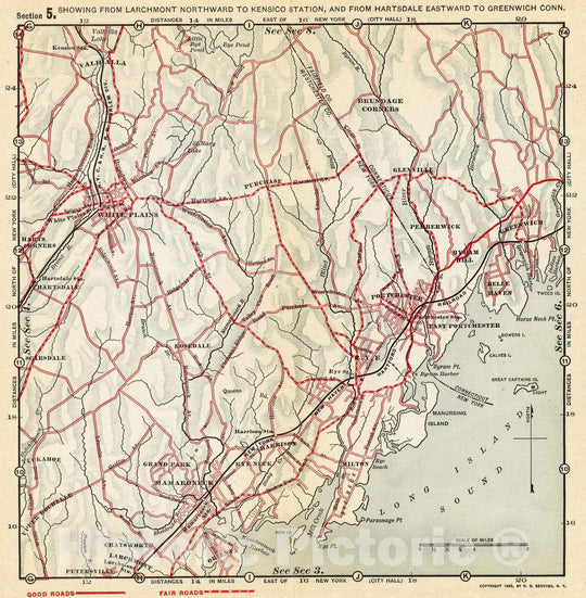 Historic Map : County Atlas Map, 5. Larchmont-Kensico Sta-Hartsdale-Greenwich. 1895 - Vintage Wall Art