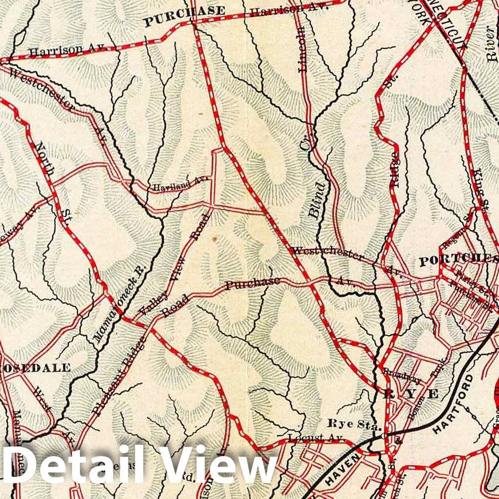 Historic Map : County Atlas Map, 5. Larchmont-Kensico Sta-Hartsdale-Greenwich. 1895 - Vintage Wall Art
