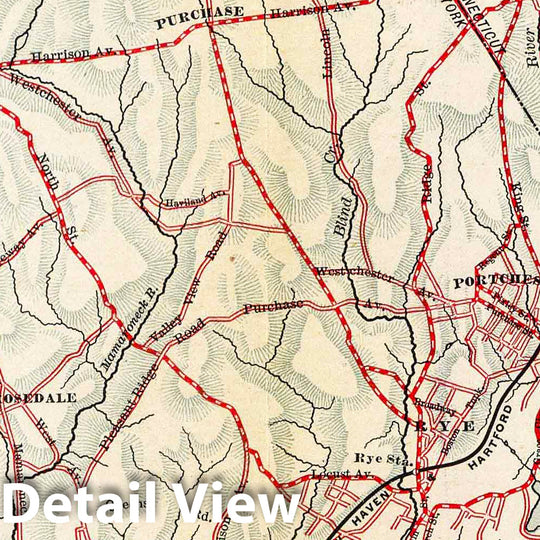 Historic Map : County Atlas Map, 5. Larchmont-Kensico Sta-Hartsdale-Greenwich. 1895 - Vintage Wall Art