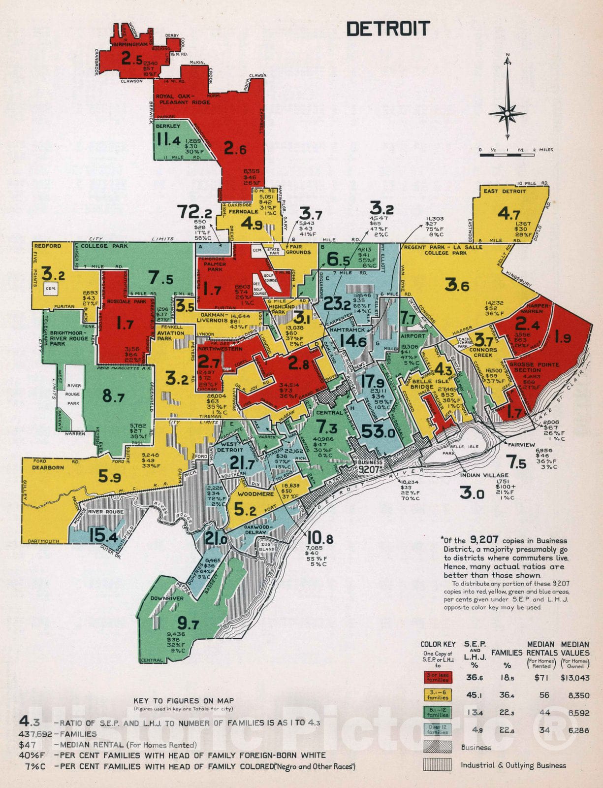 Historic Map : Detroit. 1932 - Vintage Wall Art