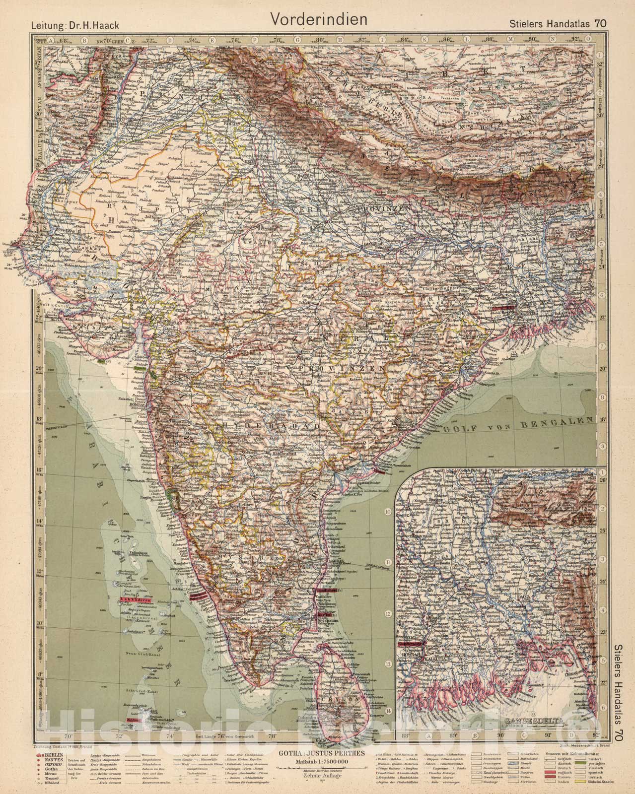 Historic Map : India,70. Vorderindien. India. 1925 , Vintage Wall Art ...