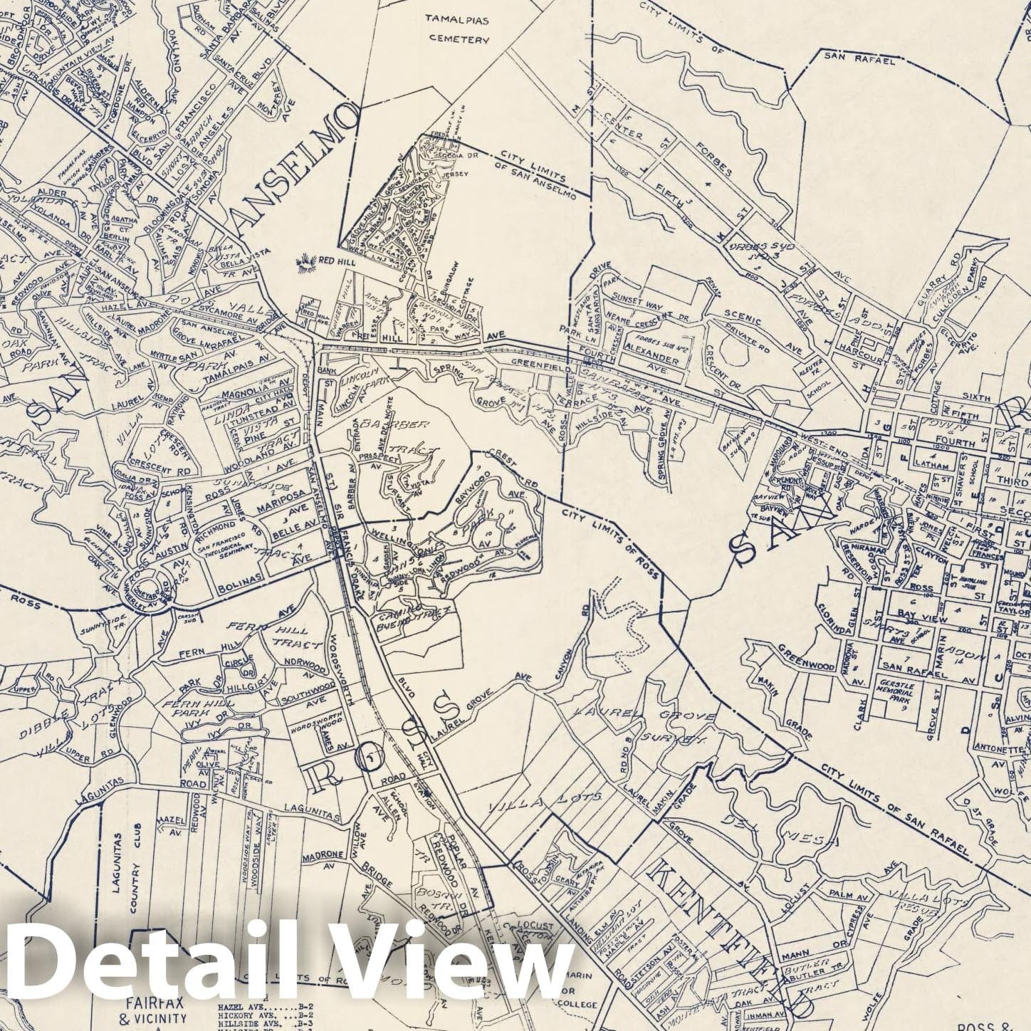 Historic Map Thomas Bros Map of San Rafael, San Anselmo, Ross, Kentf