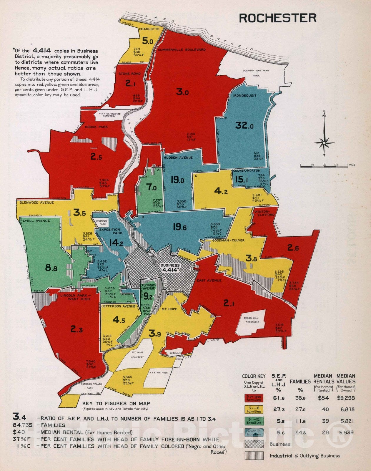 Rochester New York 1932 Historical Map Print | Historic Pictoric