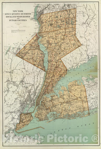 Historic Map : State Atlas Map, N.Y, Kings, Queens, Richmond, Rockland, Westchester, Putnam counties. 1895 - Vintage Wall Art