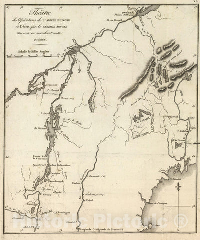 Historic Map : Canada; United States, New Hampshire,Theatre des Operations de L'Armee du Nord, 1807 , Vintage Wall Art