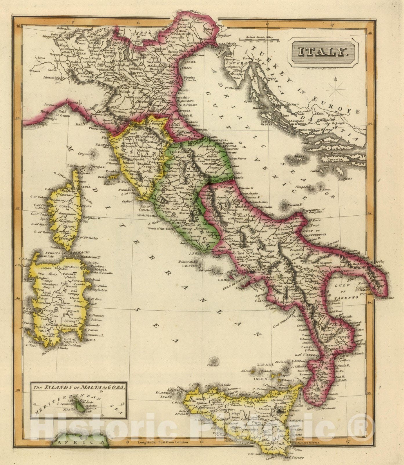 Historic Wall Map : World Atlas Map, Italy. 1822 - Vintage Wall Art