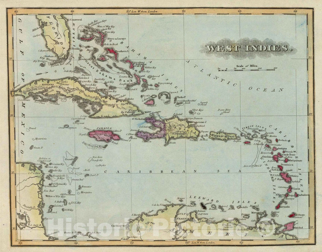 Historic Map : World Atlas Map, West Indies. 1823 - Vintage Wall Art
